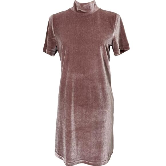 Madewell Women's Velvet Mini Dress Frosty Mauve Mockneck Shift Dress, Size Small - Picture 2 of 10